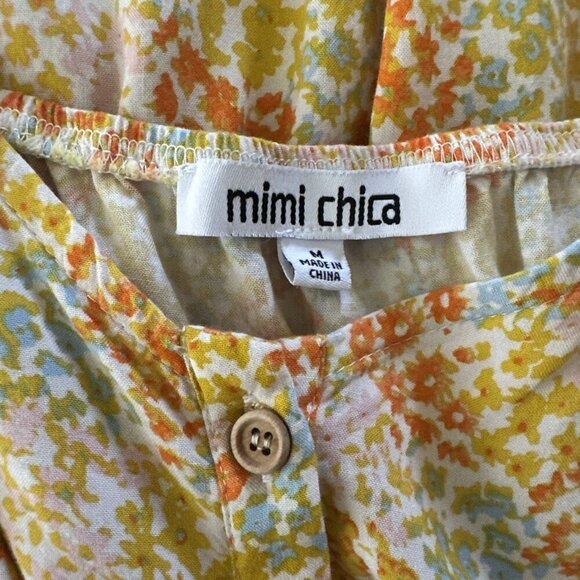 Mimi Chica Medium Yellow Orange Ditsy Floral Sleeveless Button Down Dress Boho - Picture 11 of 14